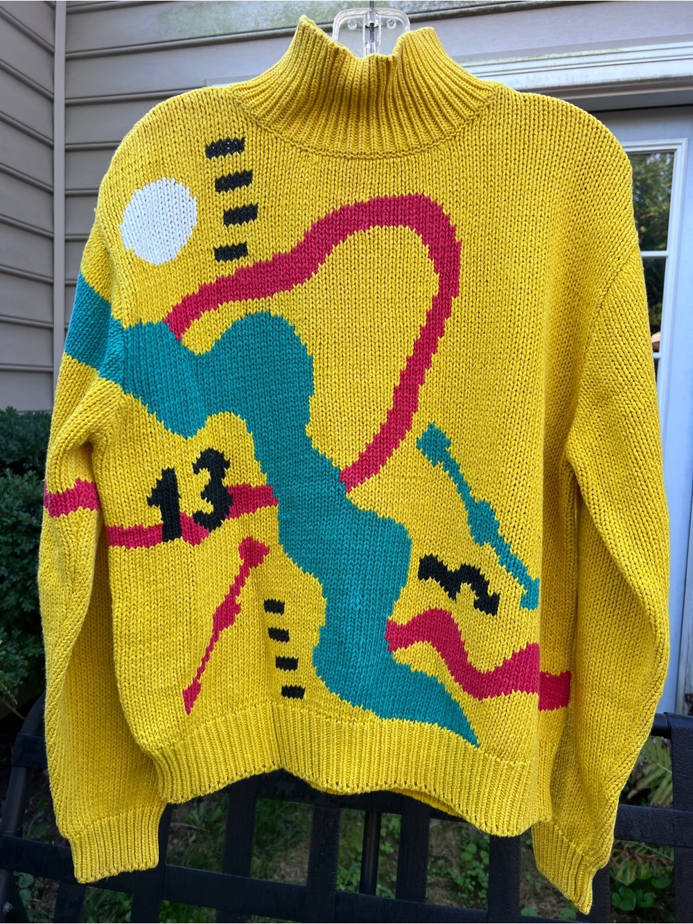 Vintage 1980s Lizwear Mustard Yellow Abstract Geometric Retro Sweater Funky
